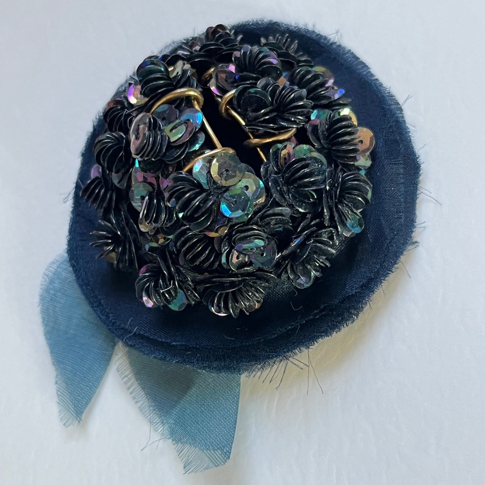 Lulu FROST for Neiman Marcus Brooch Dark Blue Sequin Designer